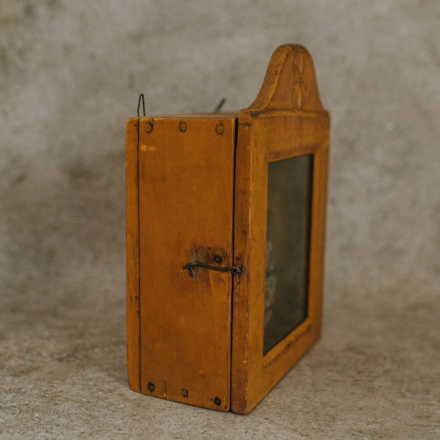 Folk Art Yellow Glass-Front Cabinet