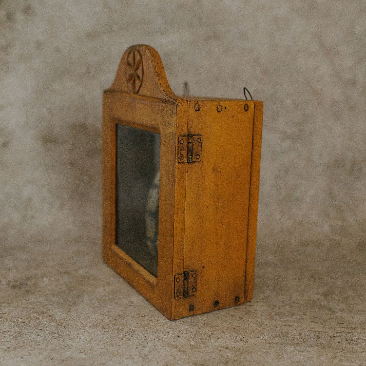 Folk Art Yellow Glass-Front Cabinet