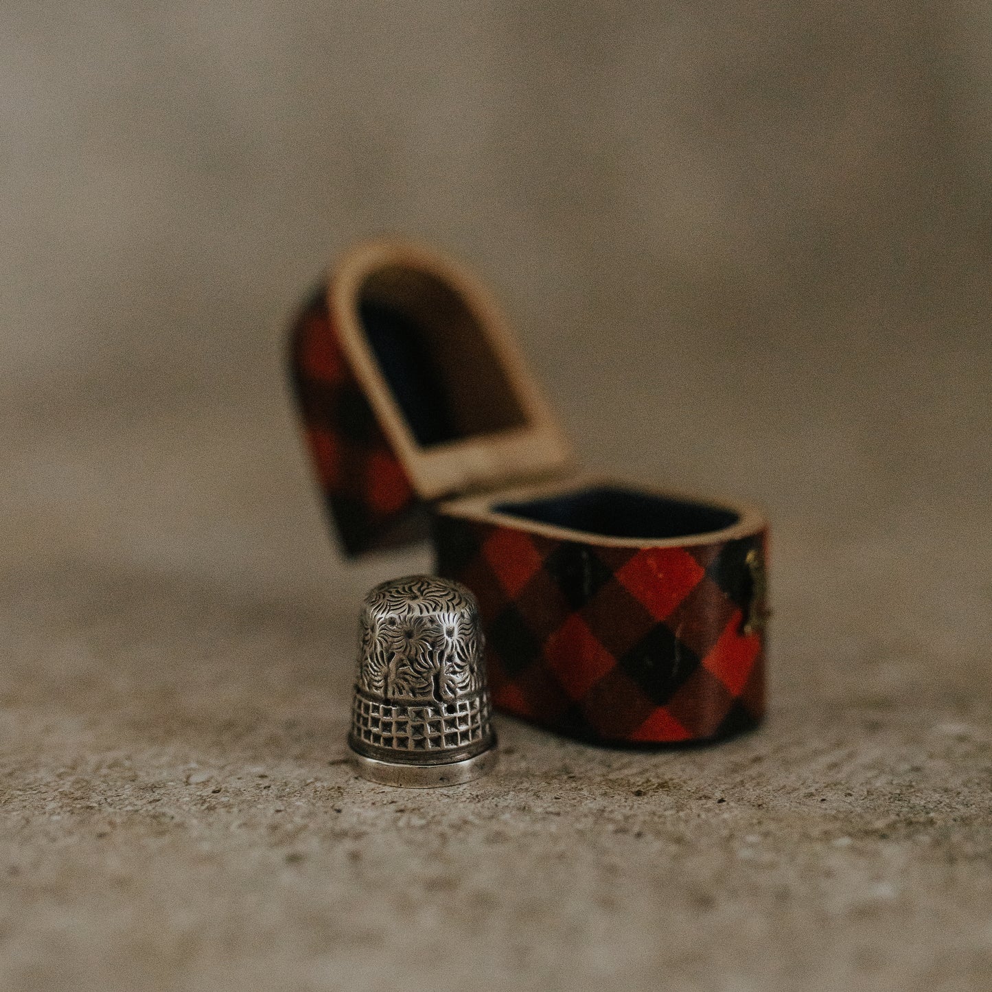 Tartanware Thimble Case with Thimble