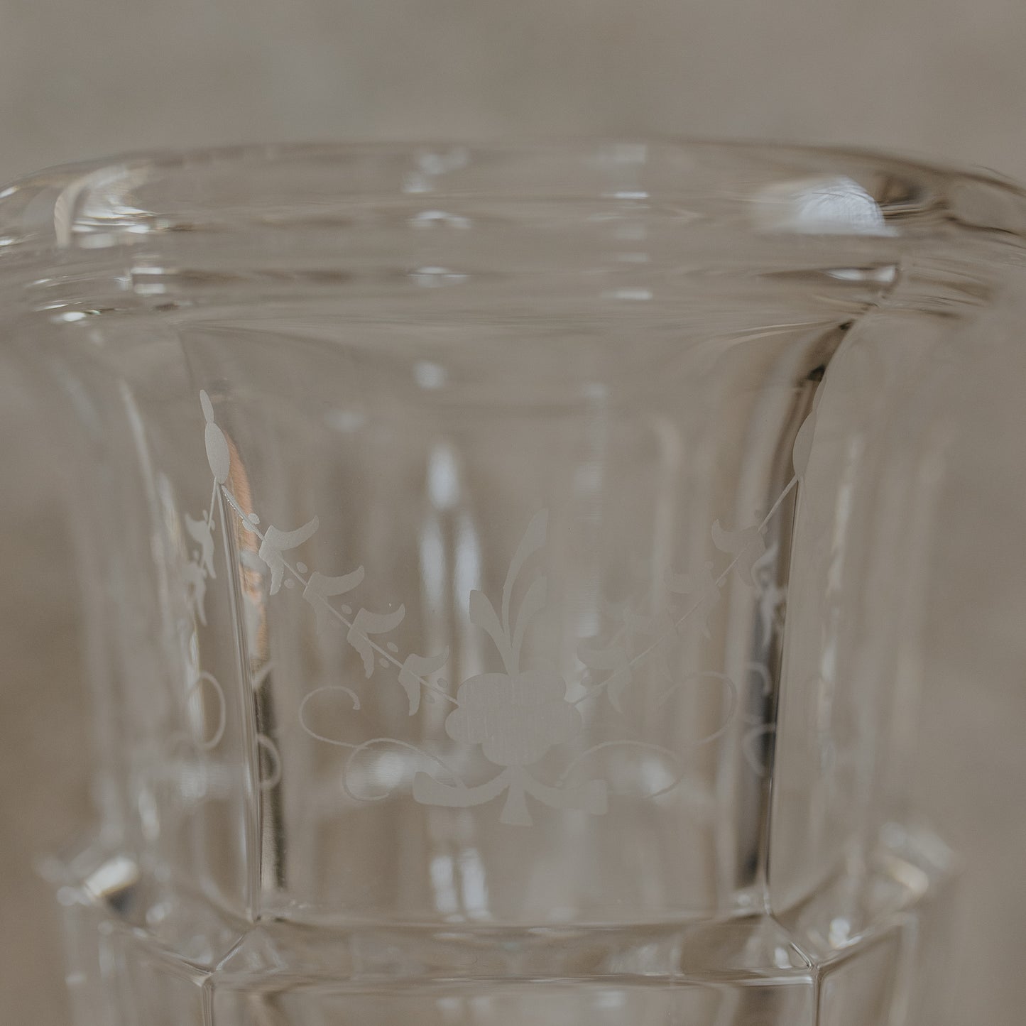 Vintage Tiffany & Co. Crystal Urn Vase with Frosted Floral Etchings