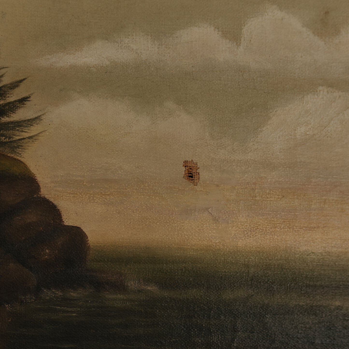 Antique Seascape Oil Painting in Gilded Frame — Maine Coastal Scene