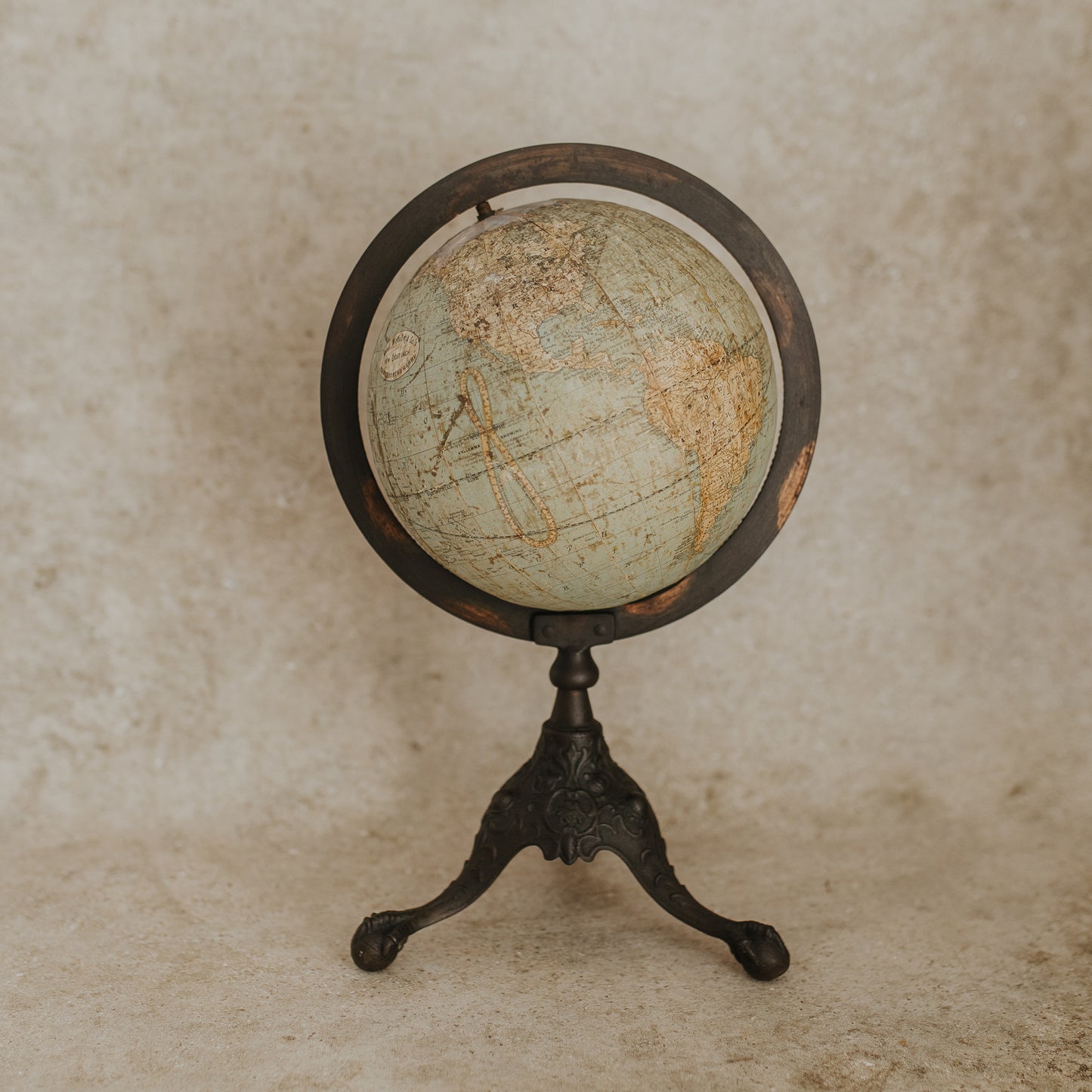 Antique Terrestrial Globe on Cast Iron Stand