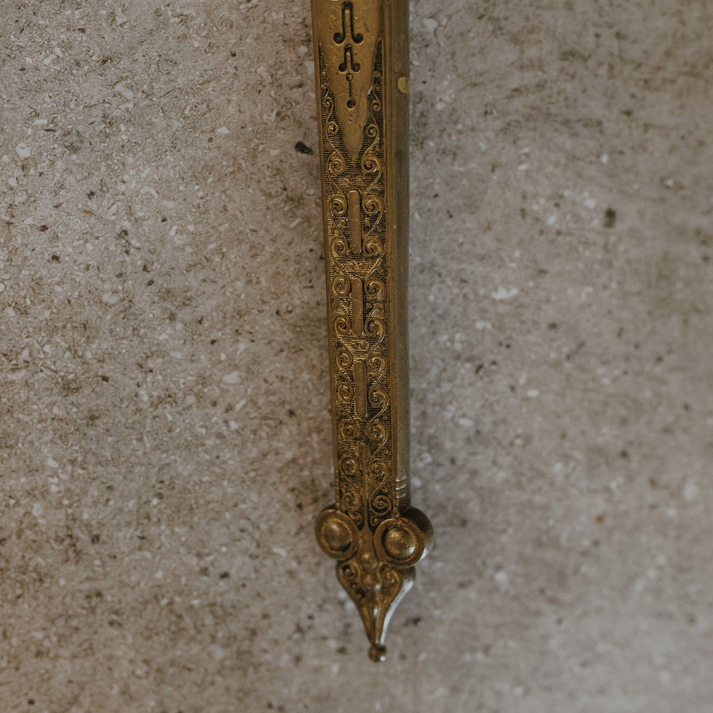 Antique German Brass Scissors with Ornate Case – Embossed Scrollwork Design