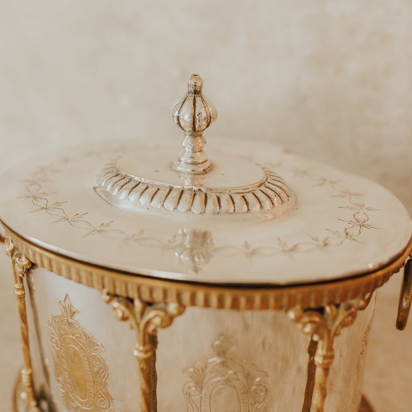 Silver & Brass Caged Tea Caddy
