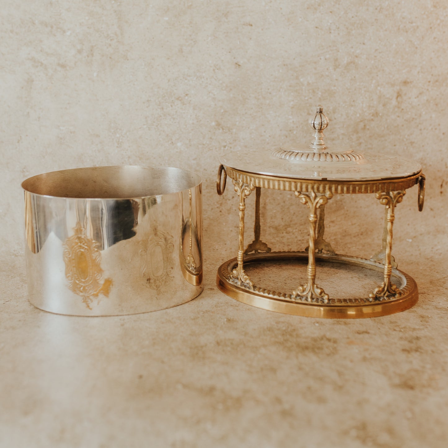 Silver & Brass Caged Tea Caddy