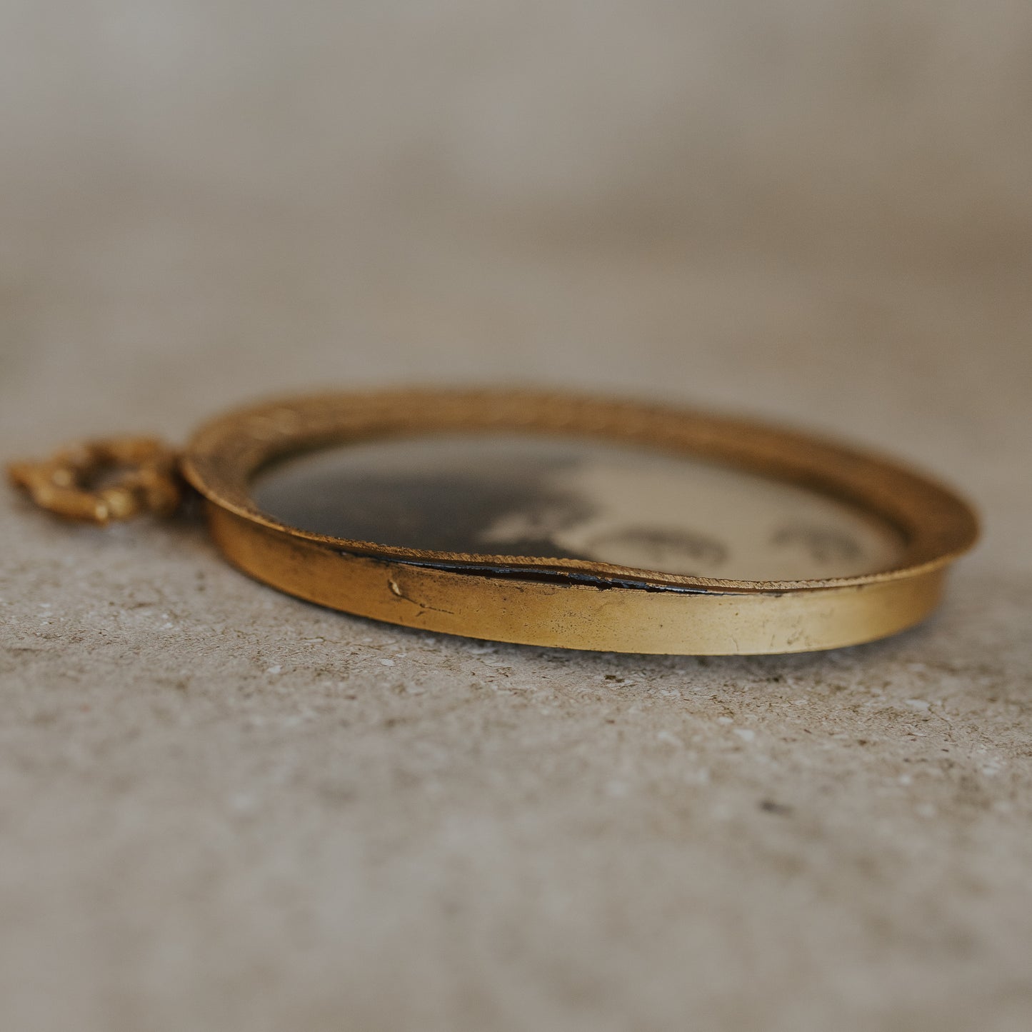 Antique Oval Brass Frame with Convex Glass & Victorian Photograph