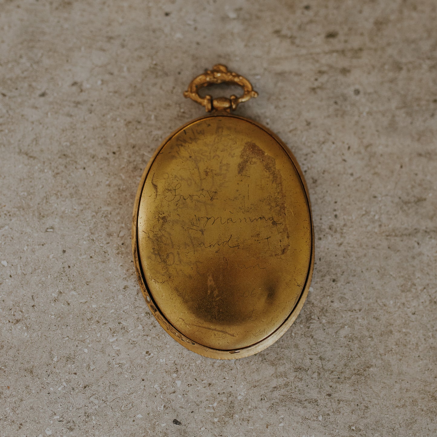 Antique Oval Brass Frame with Convex Glass & Victorian Photograph