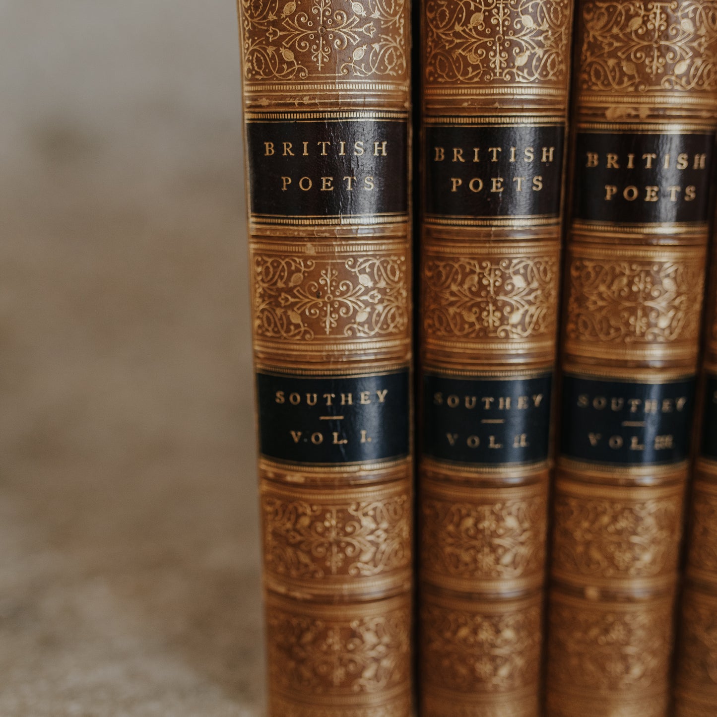 Antique Leather-Bound Set – The British Poets: Robert Southey (c. 1884, Complete in Five Volumes)