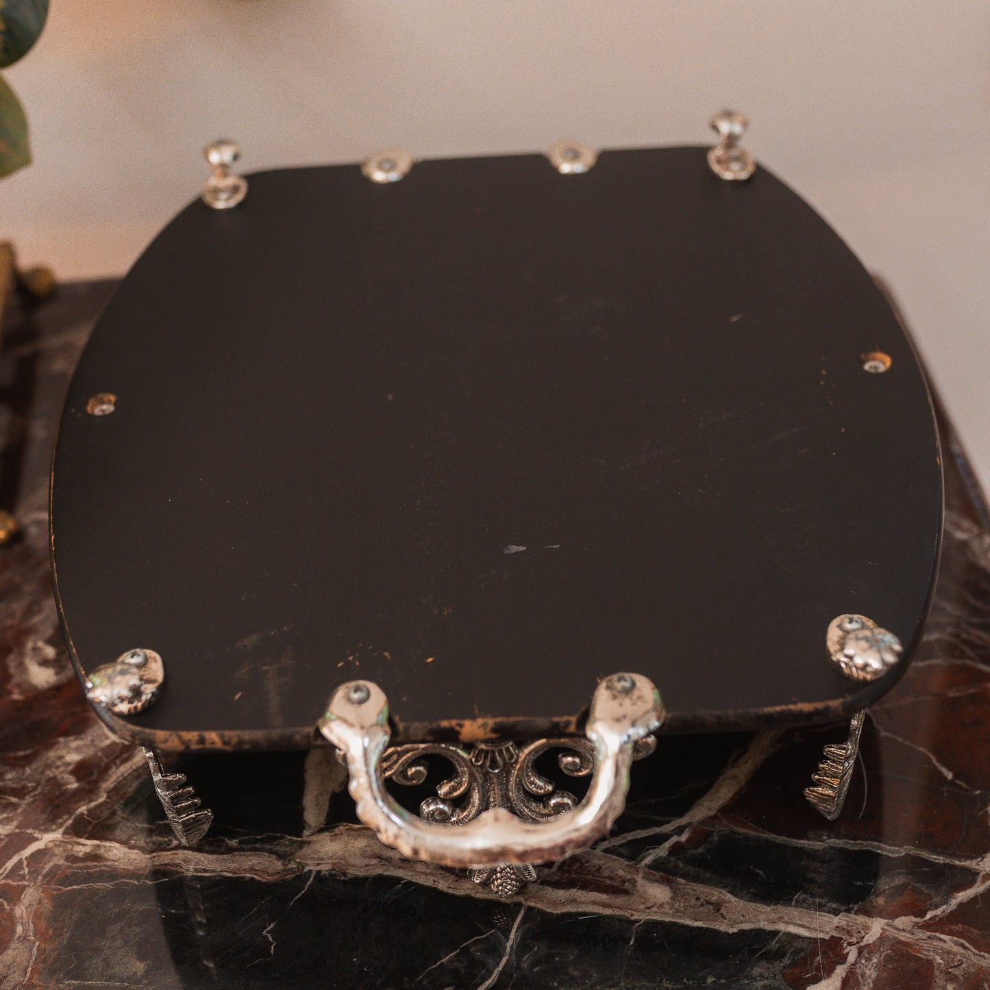 Ornate Vintage Wood & Metal Tray