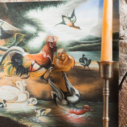 Antique Oil-on-Board Fowl Painting