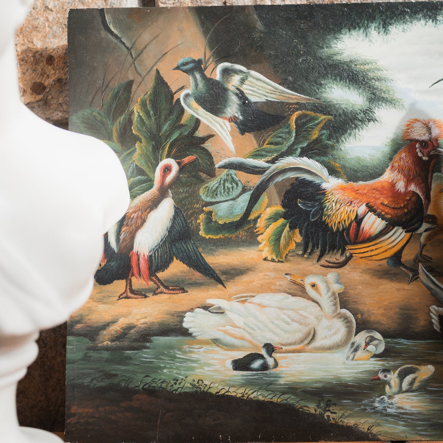 Antique Oil-on-Board Fowl Painting