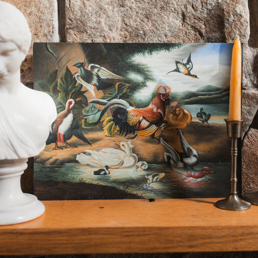 Antique Oil-on-Board Fowl Painting