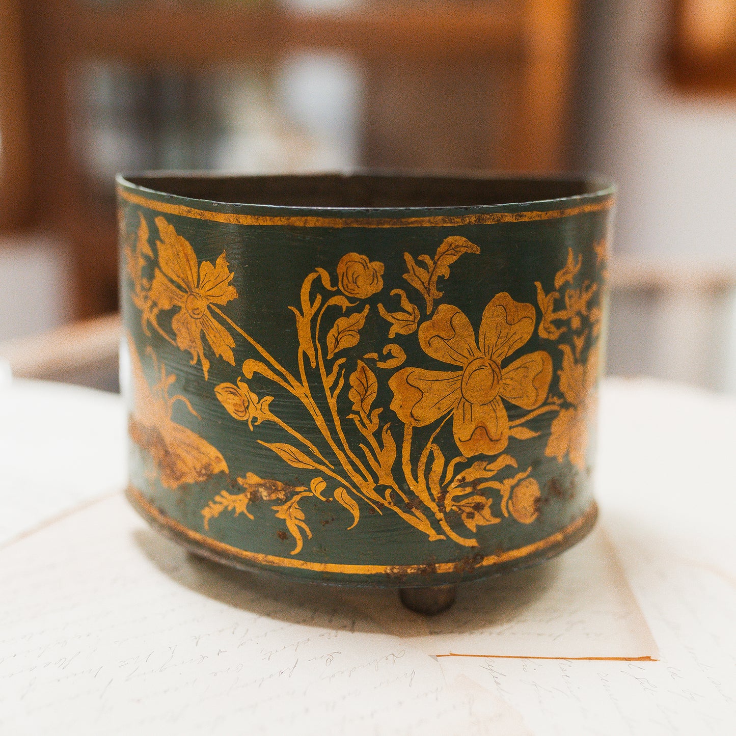 Antique Green Toleware Planter