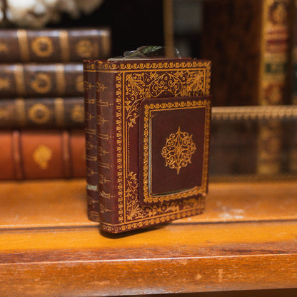 Vintage Leather Miniature Book Playing Card Case with Unopened Decks