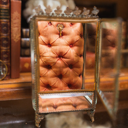 Antique Brass & Beveled Crystal Pocket Watch Casket