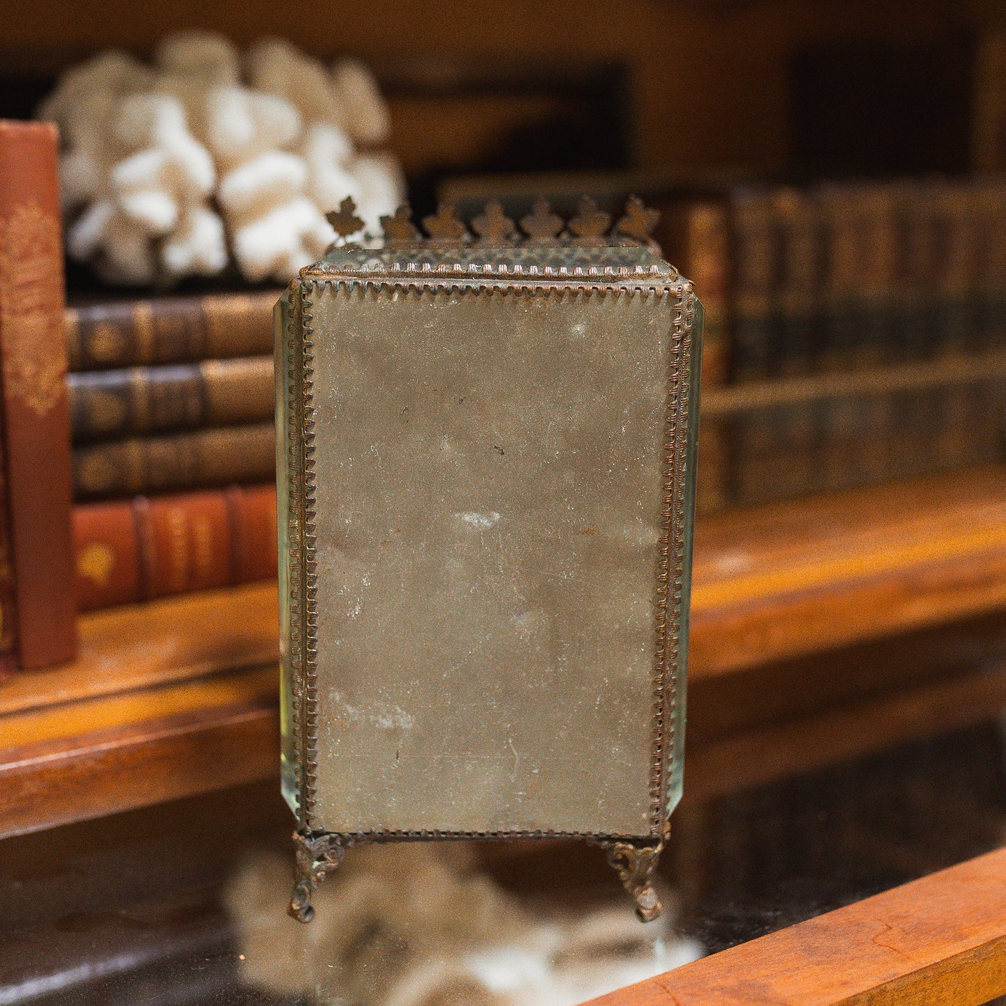 Antique Brass & Beveled Crystal Pocket Watch Casket