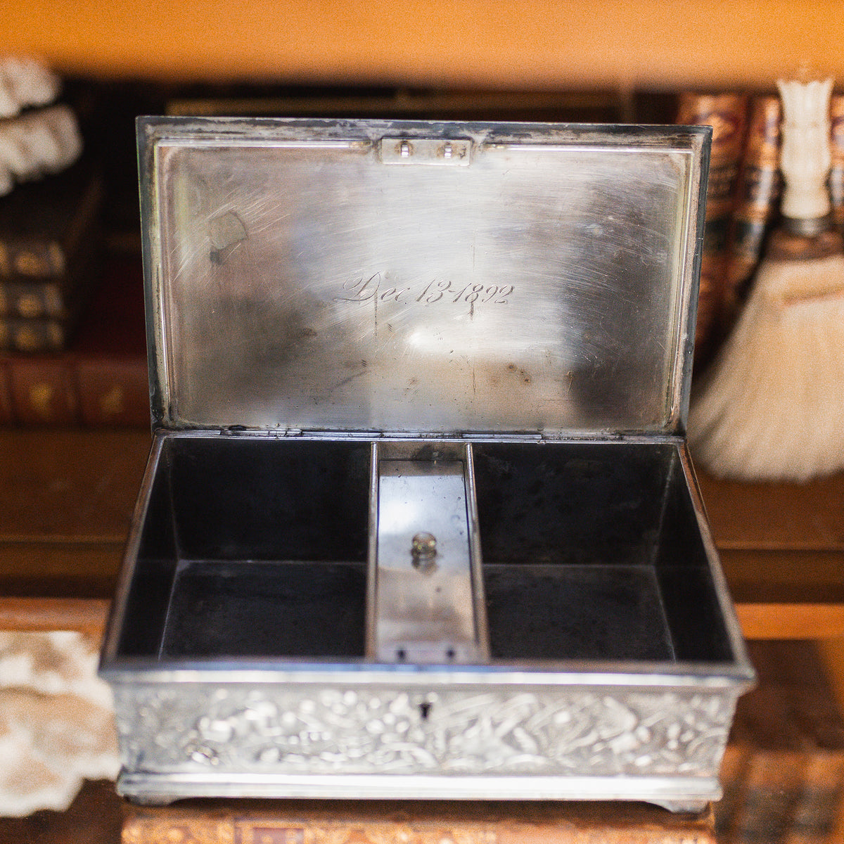 Antique Quadruple Silver Plated Humidor 1892