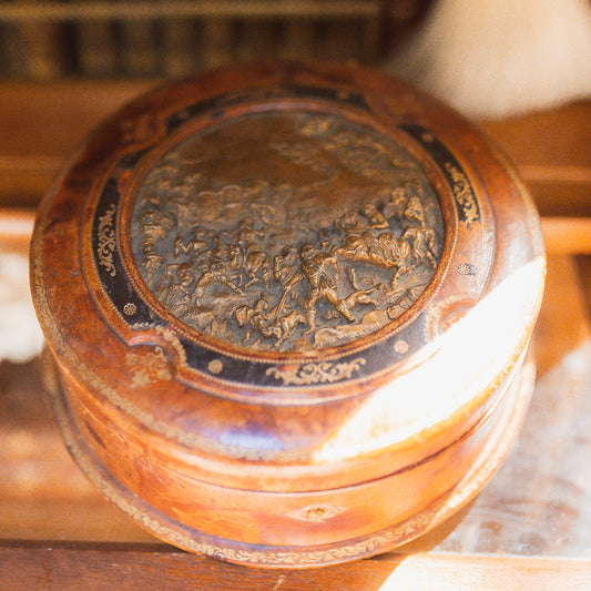 Antique Leather, Bronze, and Silk Sewing Box