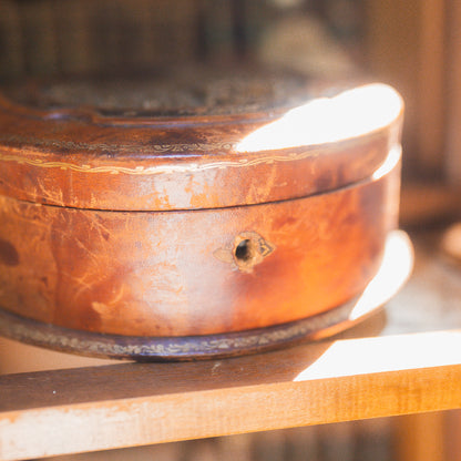 Antique Leather, Bronze, and Silk Sewing Box