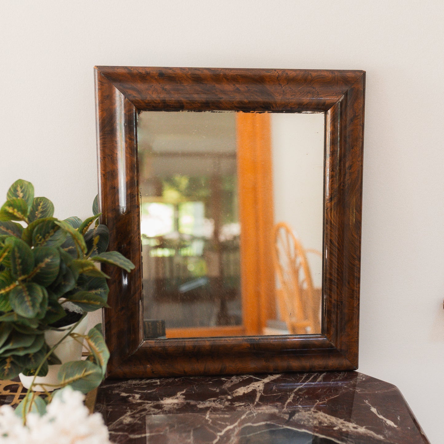 William and Mary Style Antique Burlwood Framed Mirror