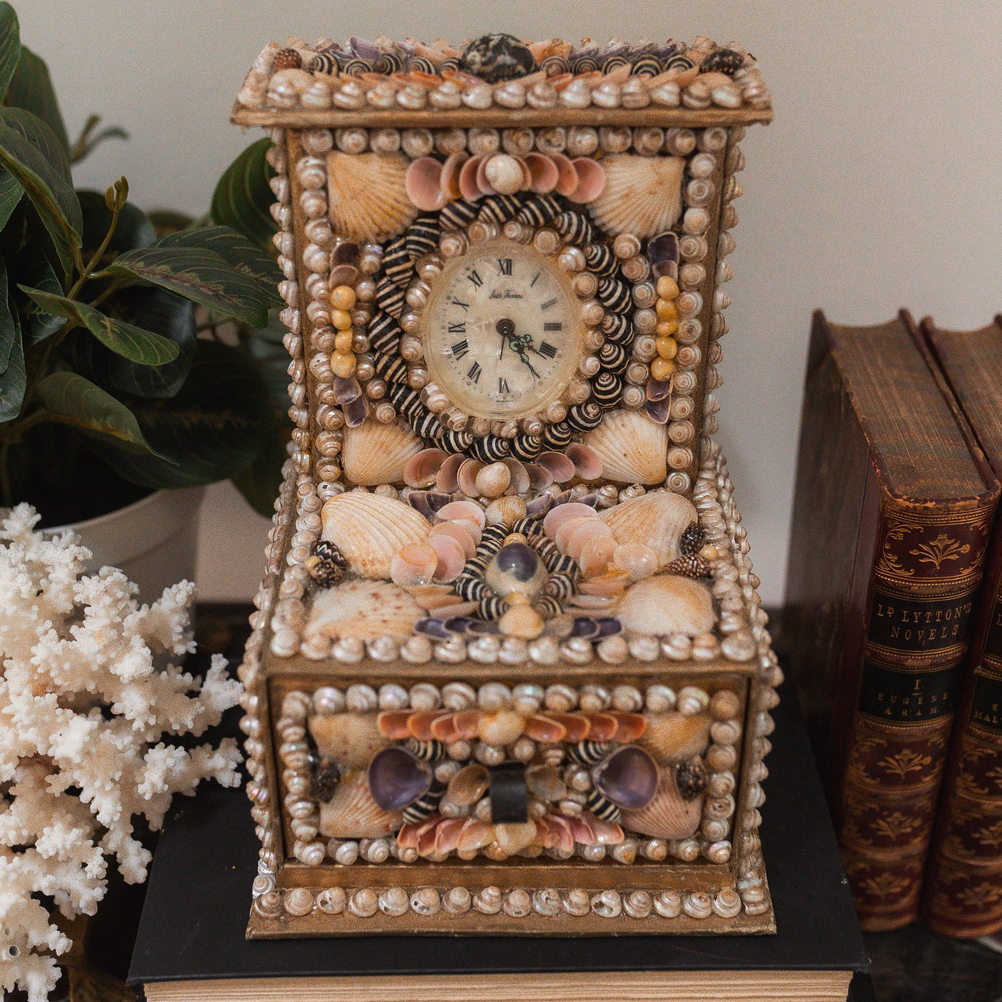 Vintage Sailor Sea Shell Clock & Jewelry Box
