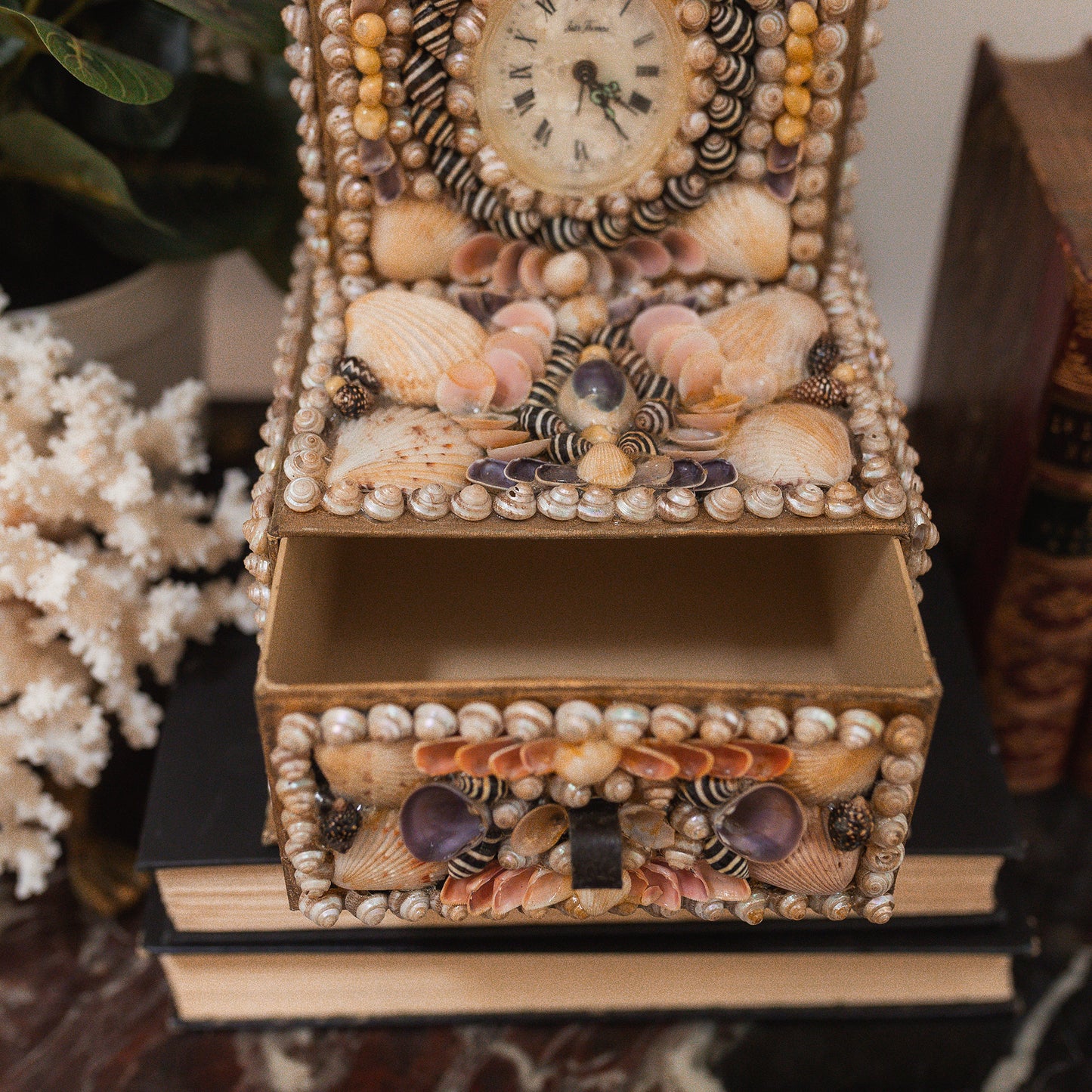 Vintage Sailor Sea Shell Clock & Jewelry Box