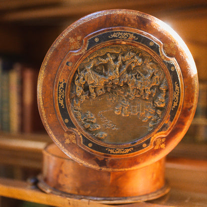 Antique Leather, Bronze, and Silk Sewing Box