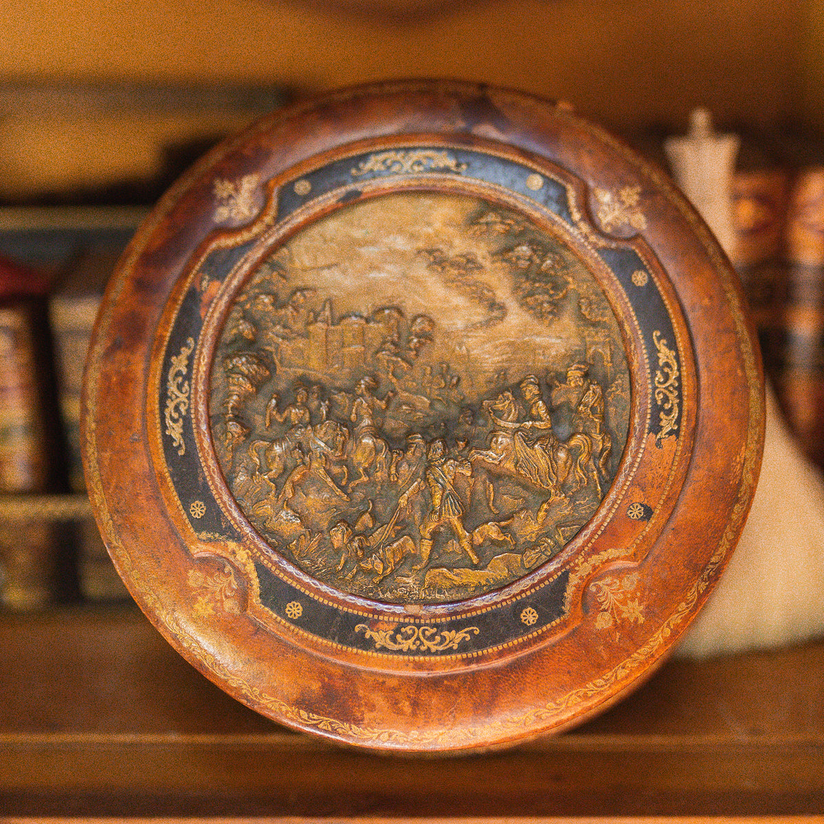 Antique Leather, Bronze, and Silk Sewing Box