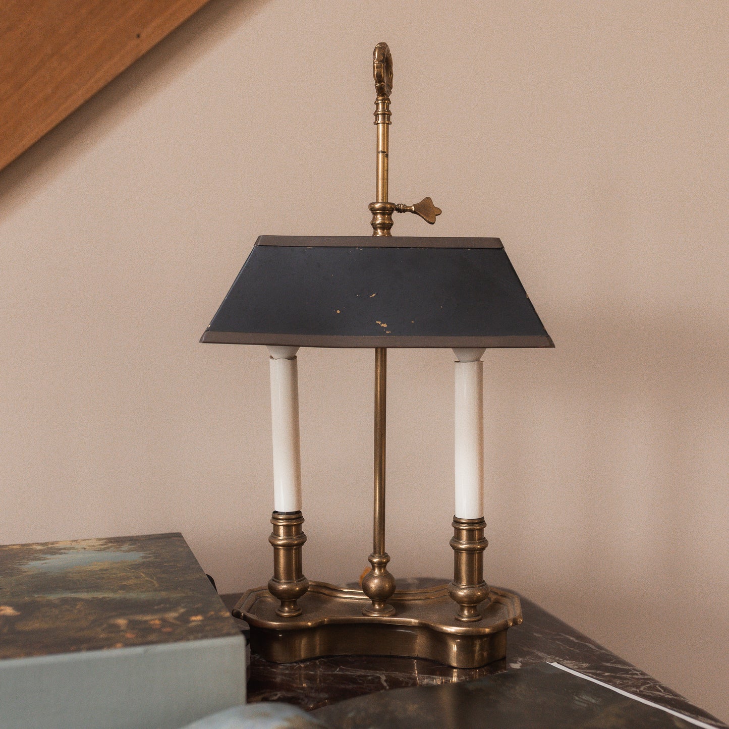 Antique French Empire Bouillotte Lamp with Adjustable Black Shade