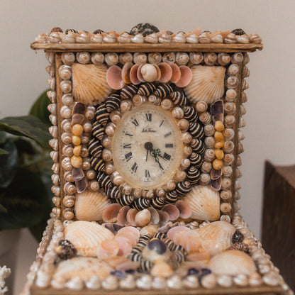Vintage Sailor Sea Shell Clock & Jewelry Box