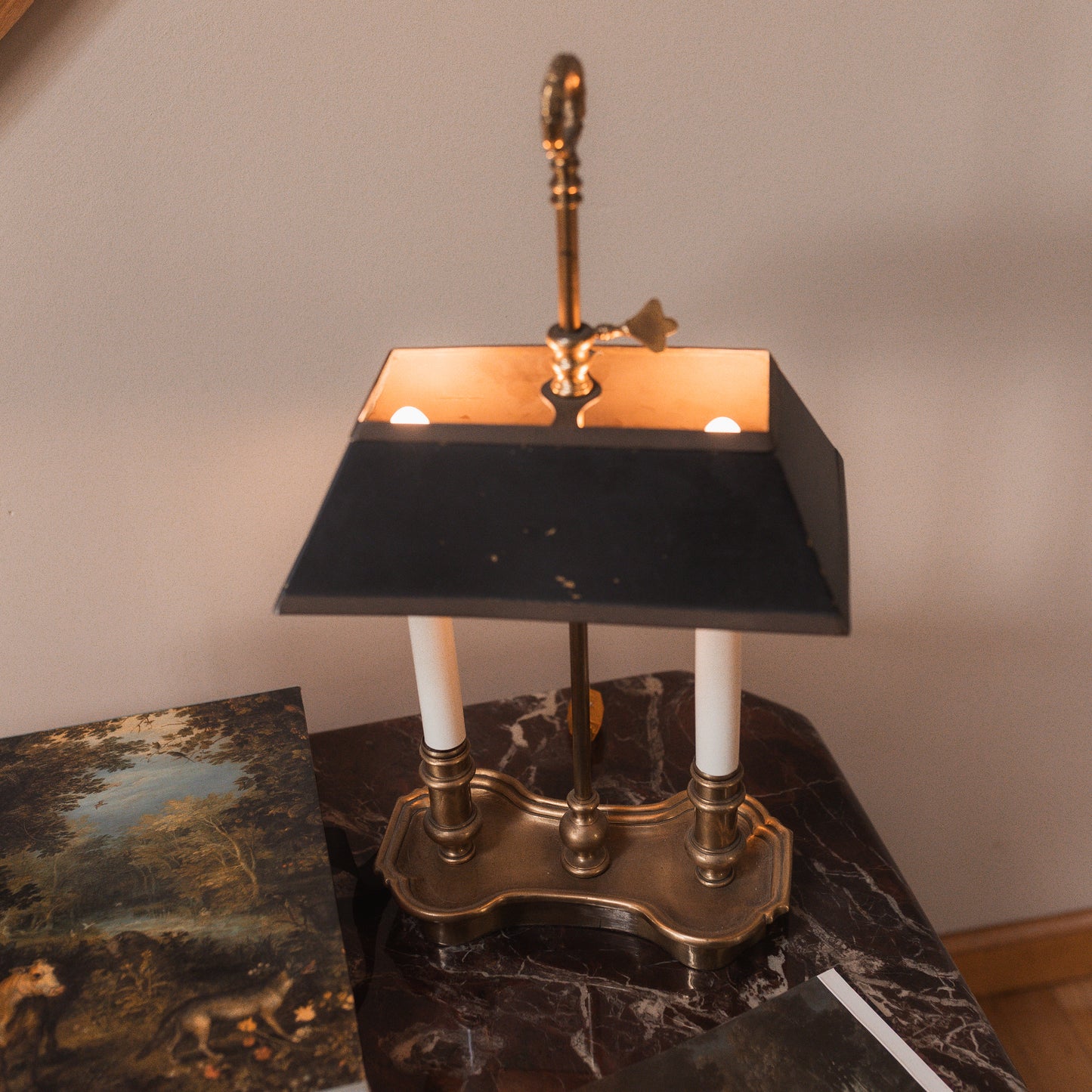 Antique French Empire Bouillotte Lamp with Adjustable Black Shade