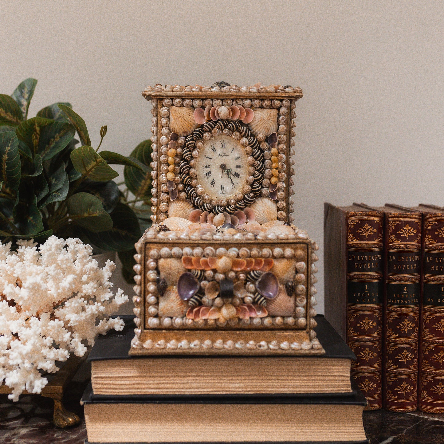 Vintage Sailor Sea Shell Clock & Jewelry Box