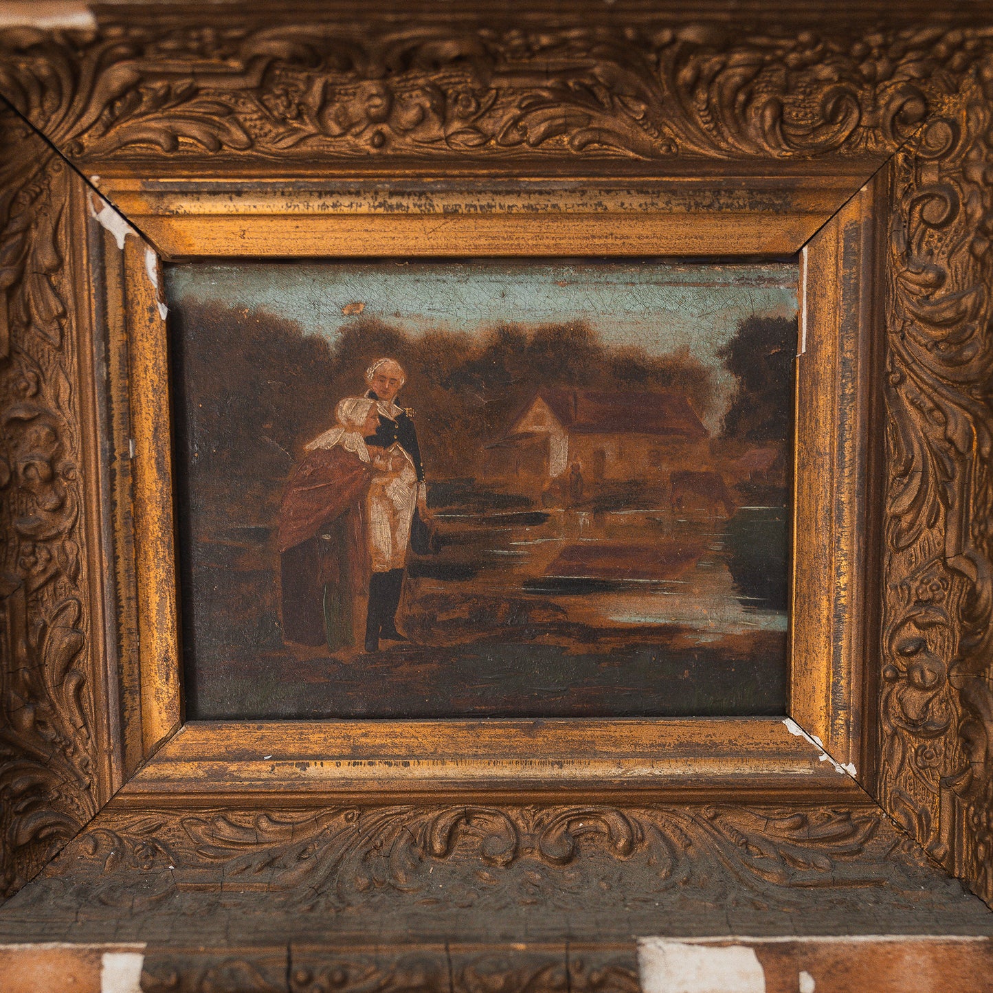 Antique Oil Painting Of Revolutionary War Soldier On Canvas