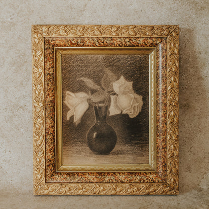 Antique Framed Charcoal Drawing