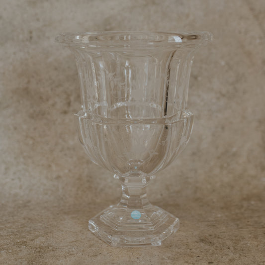 Vintage Tiffany & Co. Crystal Urn Vase with Frosted Floral Etchings