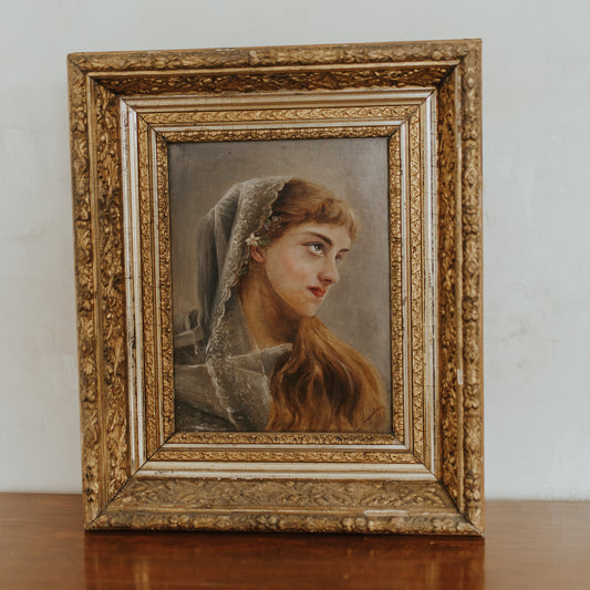 19c Bridal Oil Painting