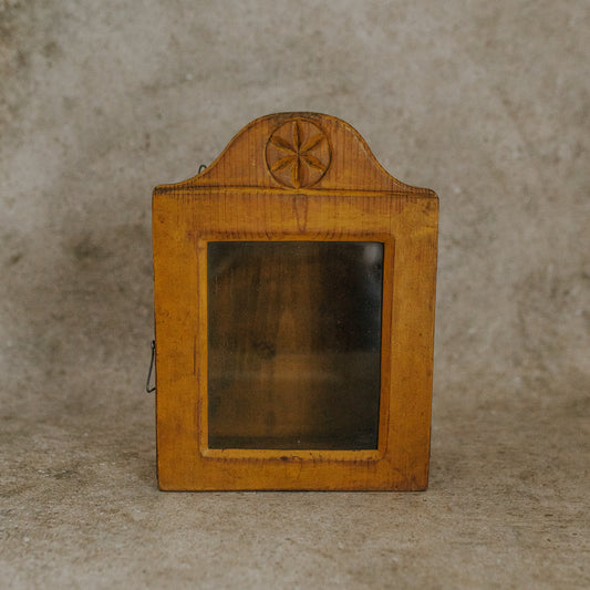 Folk Art Yellow Glass-Front Cabinet