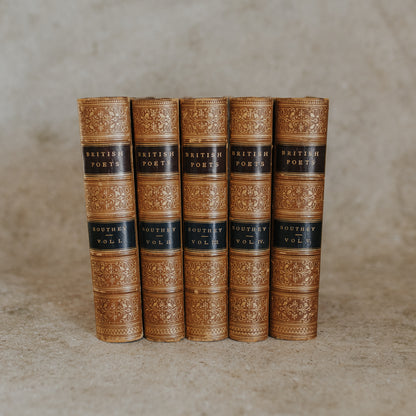 Antique Leather-Bound Set – The British Poets: Robert Southey (c. 1884, Complete in Five Volumes)
