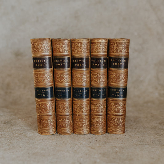 Antique Leather-Bound Set – The British Poets: Robert Southey (c. 1884, Complete in Five Volumes)