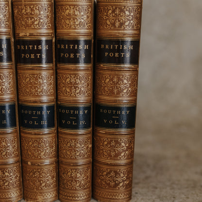 Antique Leather-Bound Set – The British Poets: Robert Southey (c. 1884, Complete in Five Volumes)