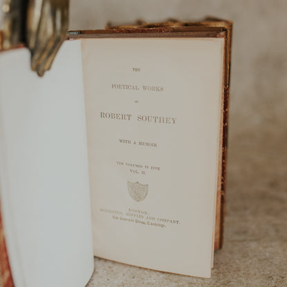 Antique Leather-Bound Set – The British Poets: Robert Southey (c. 1884, Complete in Five Volumes)