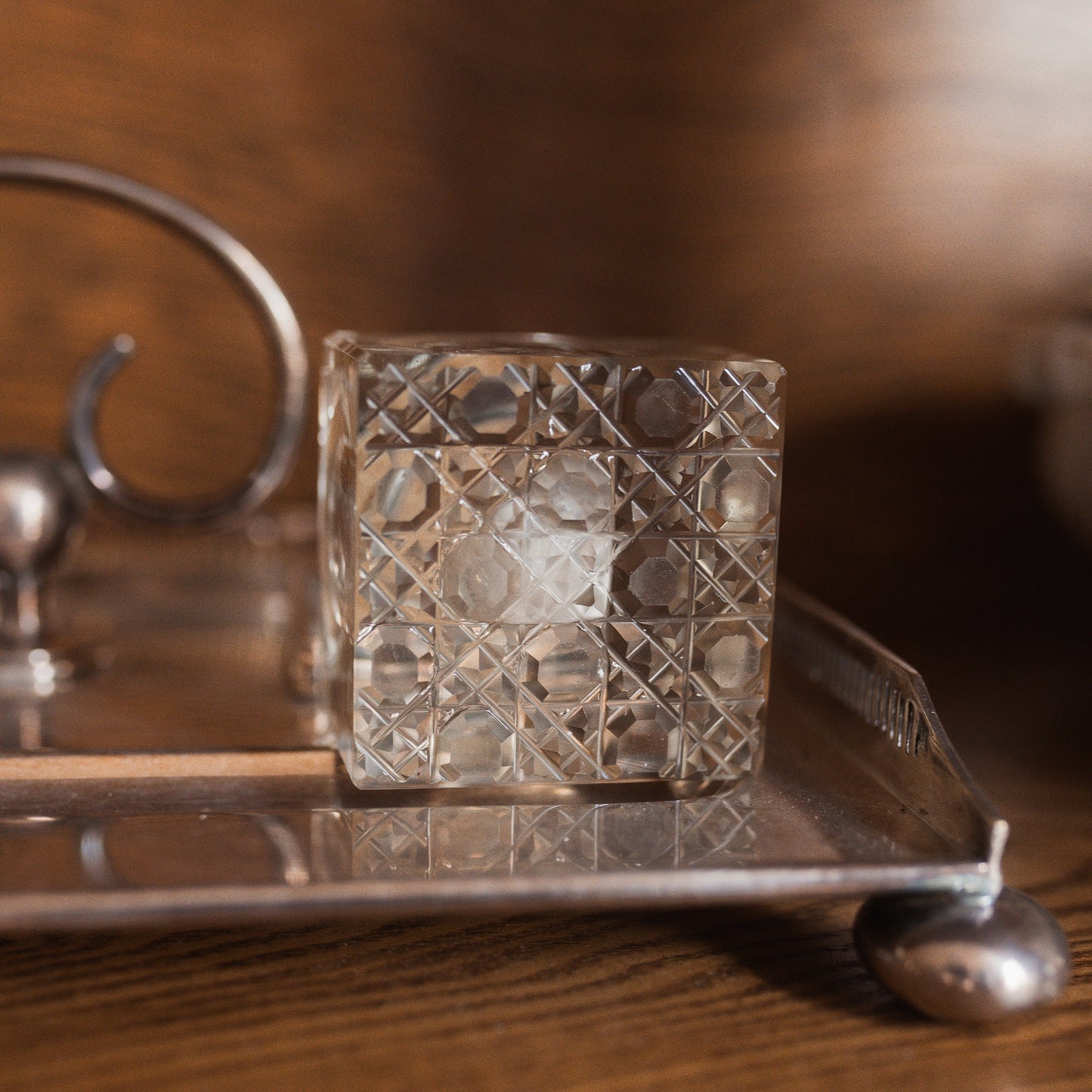 Edwardian Silver Double Inkwell with Crystal Bottles by Walker & Hall, Sheffield