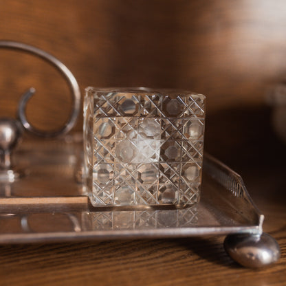 Edwardian Silver Double Inkwell with Crystal Bottles by Walker & Hall, Sheffield