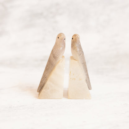 Antique Alabaster Miniature Bird Bookends