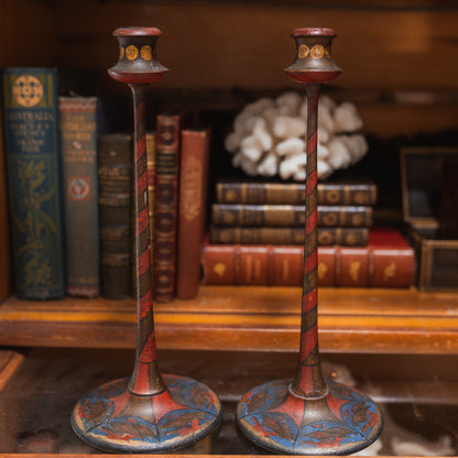 Folk Art Lighthouse Hand-Painted Candlesticks
