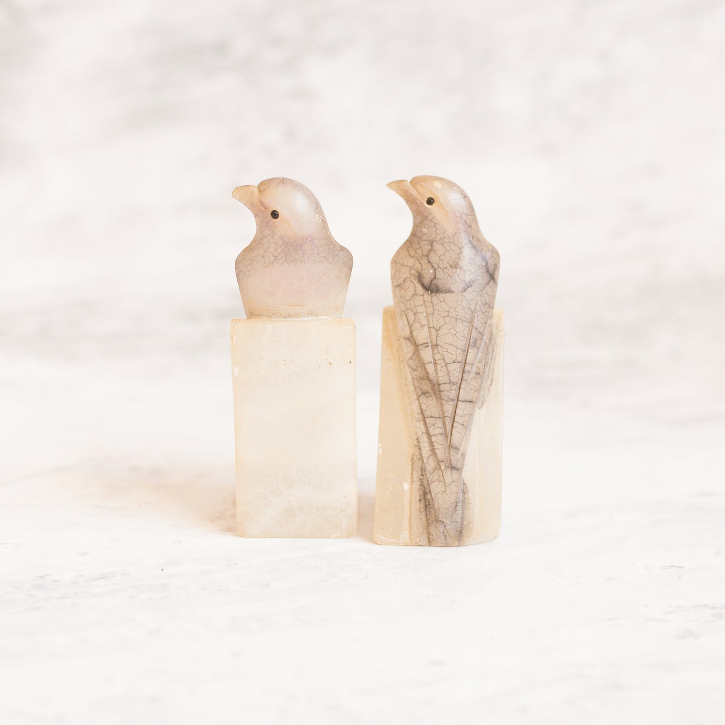 Antique Alabaster Miniature Bird Bookends