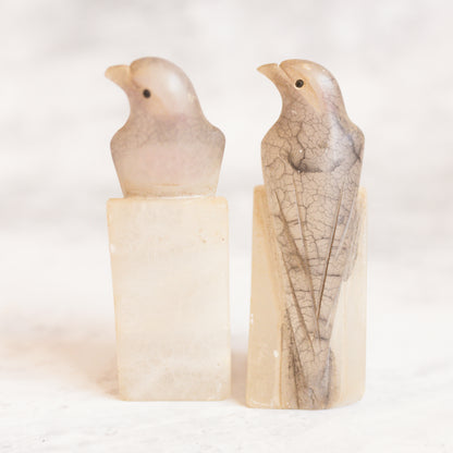 Antique Alabaster Miniature Bird Bookends