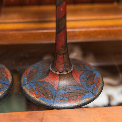 Folk Art Lighthouse Hand-Painted Candlesticks