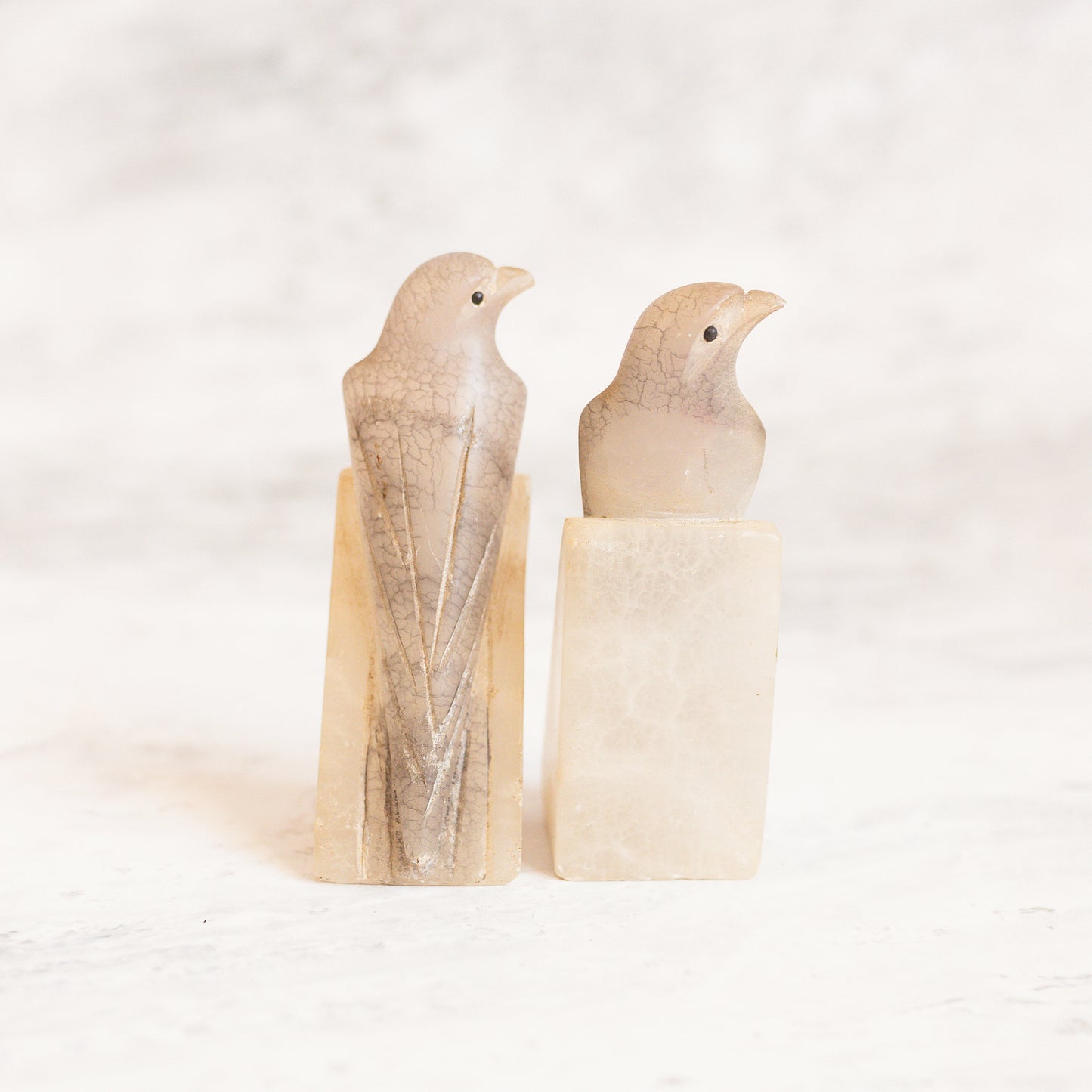 Antique Alabaster Miniature Bird Bookends