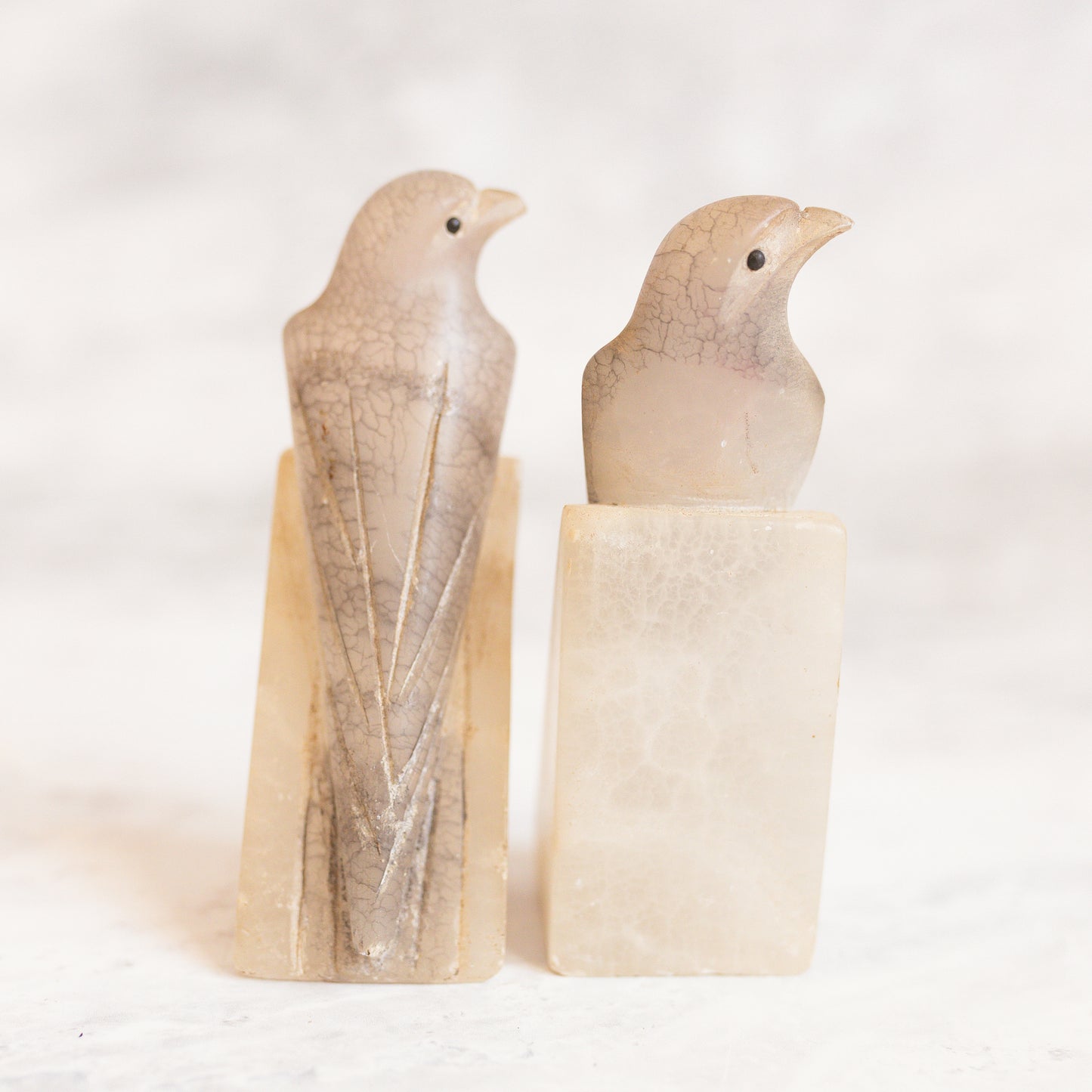 Antique Alabaster Miniature Bird Bookends
